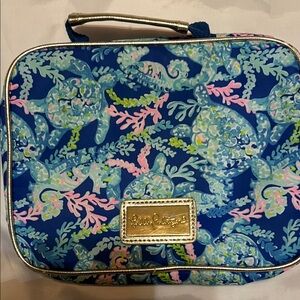 Lilly Pulitzer Vibrant Blue and Pink Cosmetic Case/lunch box